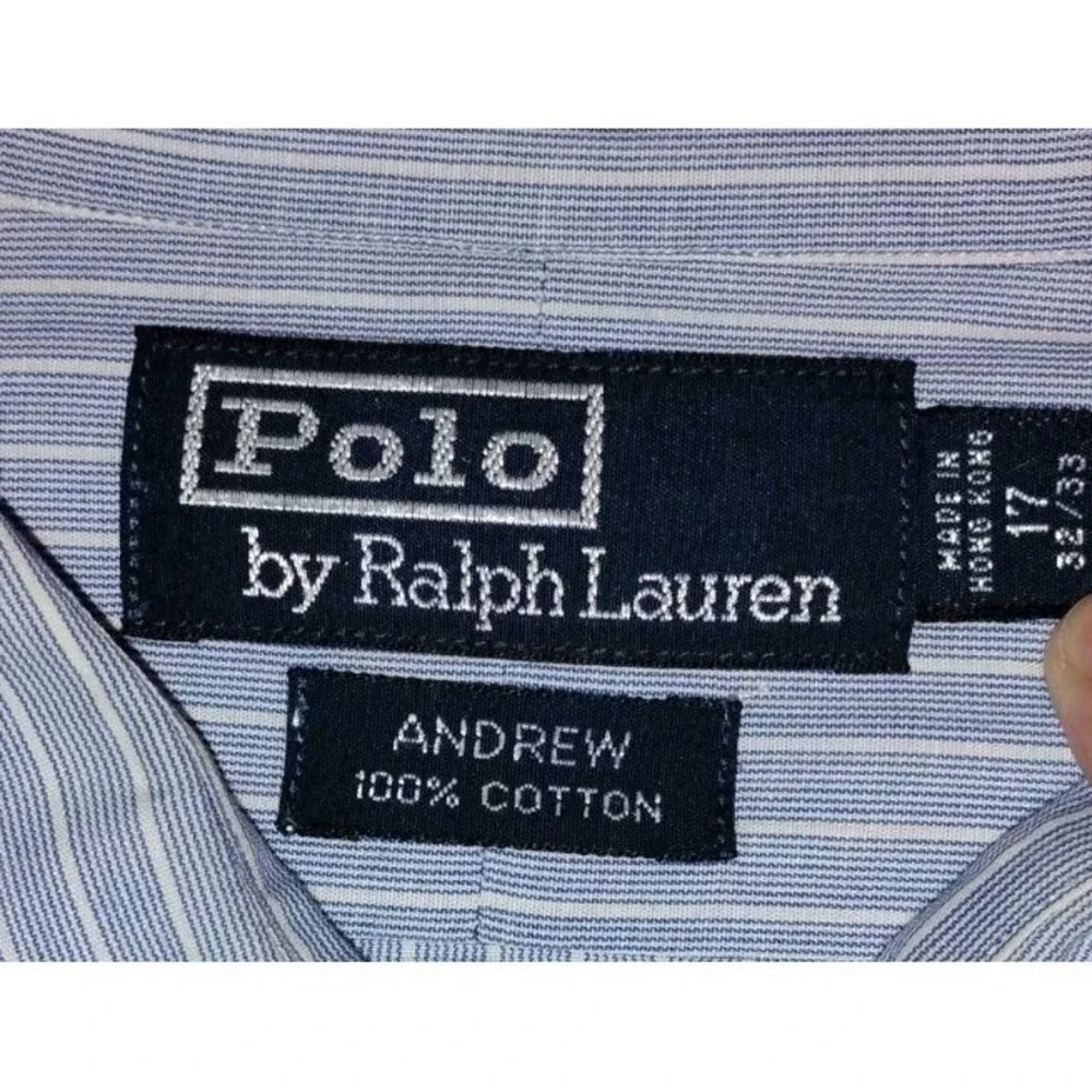 Polo by Ralph Lauren Andrew Dress Shirt Men's 17 32/33 Blue Pinstripe - Z‎
